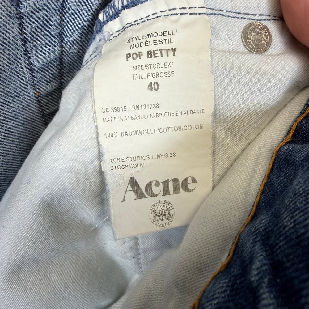 ACNE STUDIOS Pop Betty Jeans Women's EU 40 US 30 Blue 100% Cotton Distressed - Picture 11 of 13